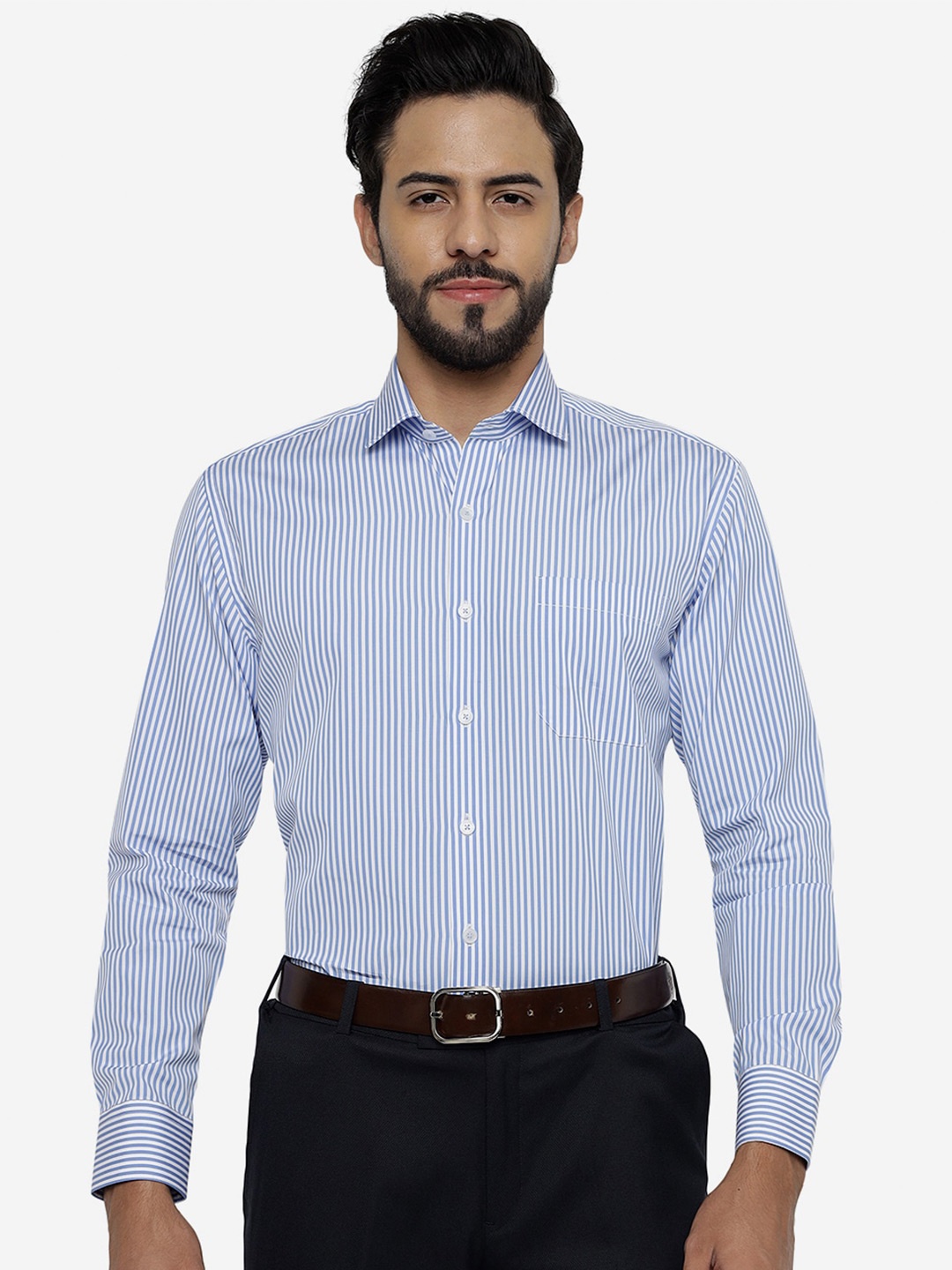 

JADE BLUE Striped Pure Cotton Formal Shirt