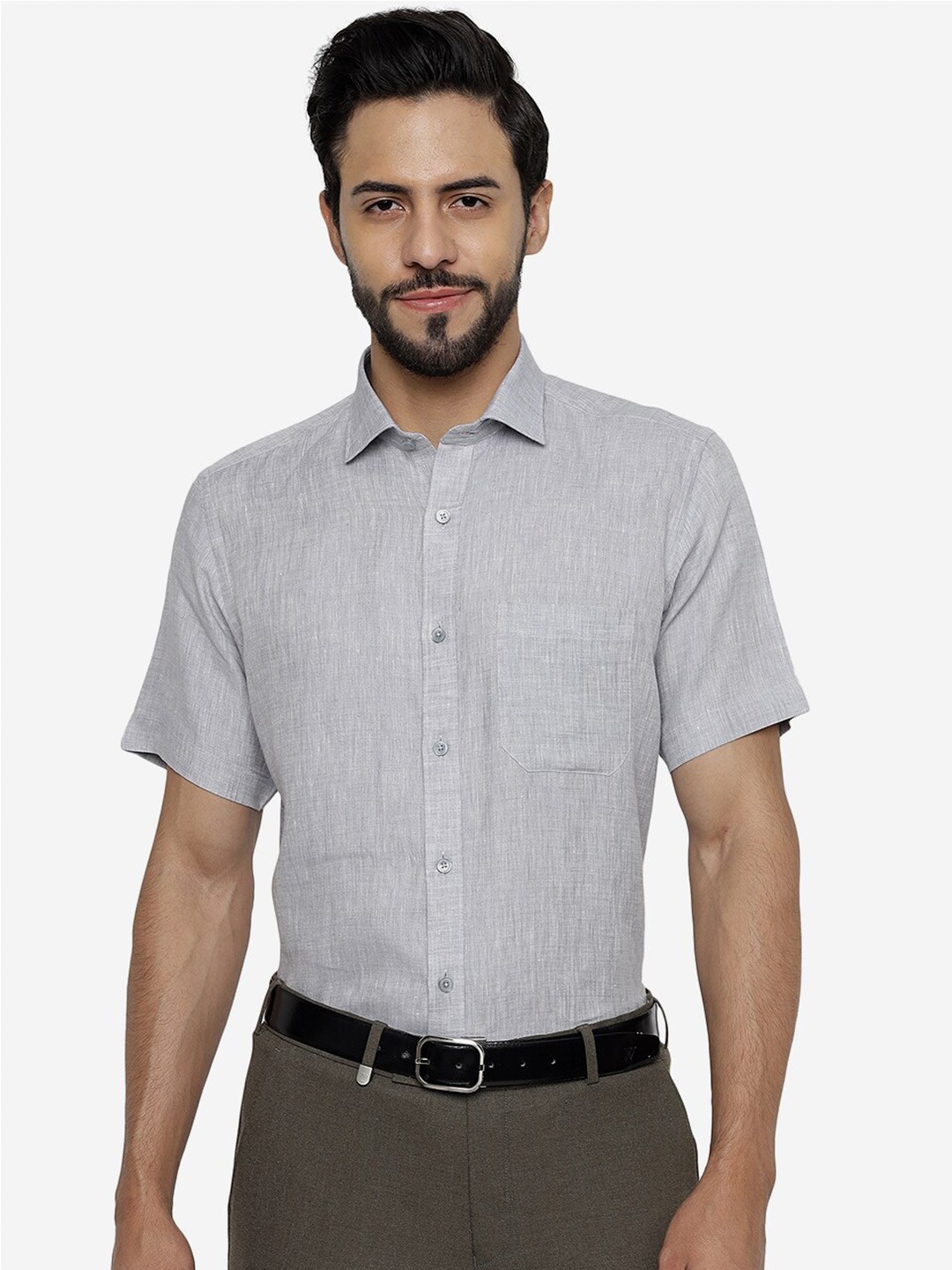 

JADE BLUE Pure Linen Formal Shirt, Grey
