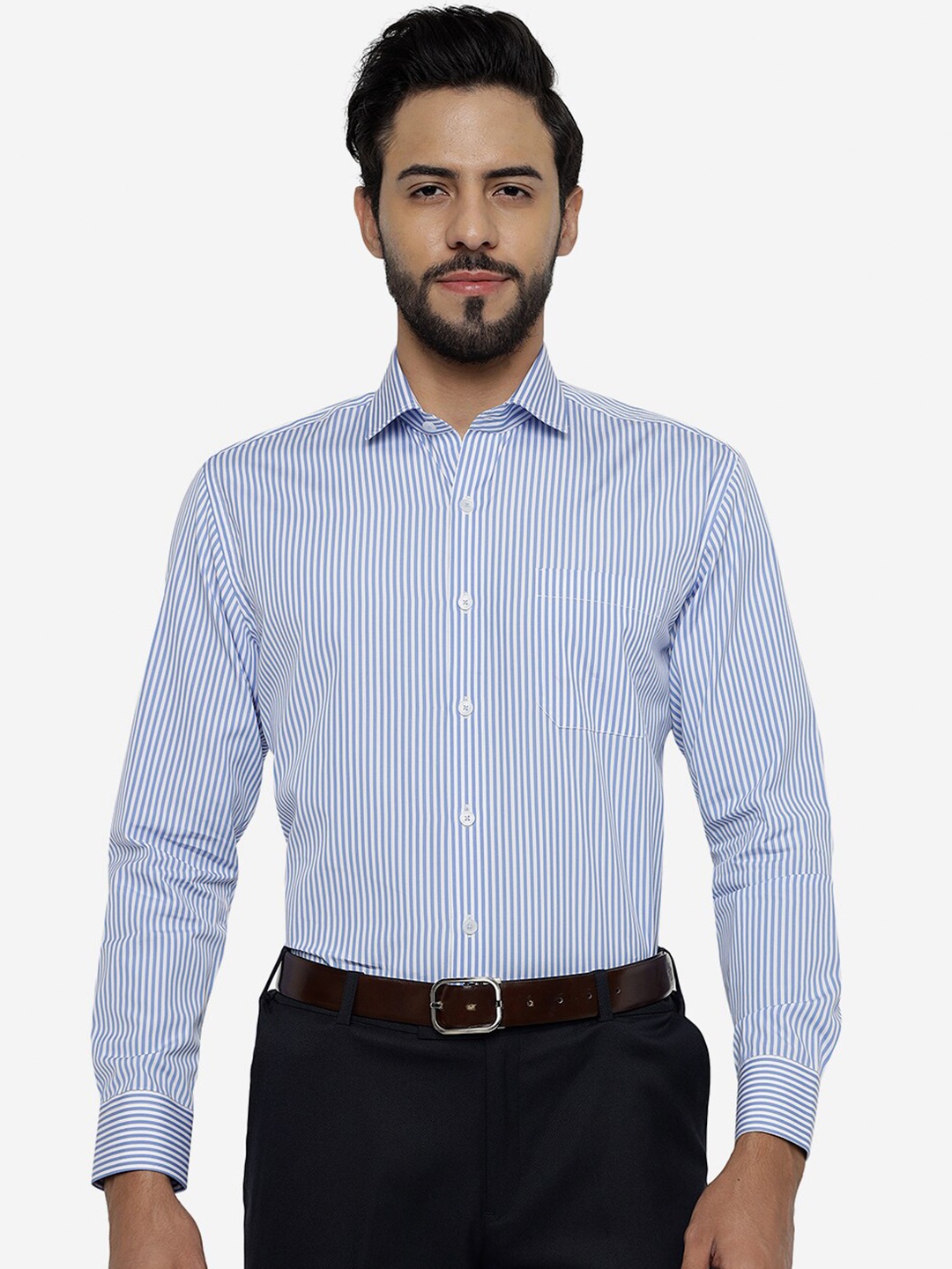 

JADE BLUE Striped Pure Cotton Formal Shirt