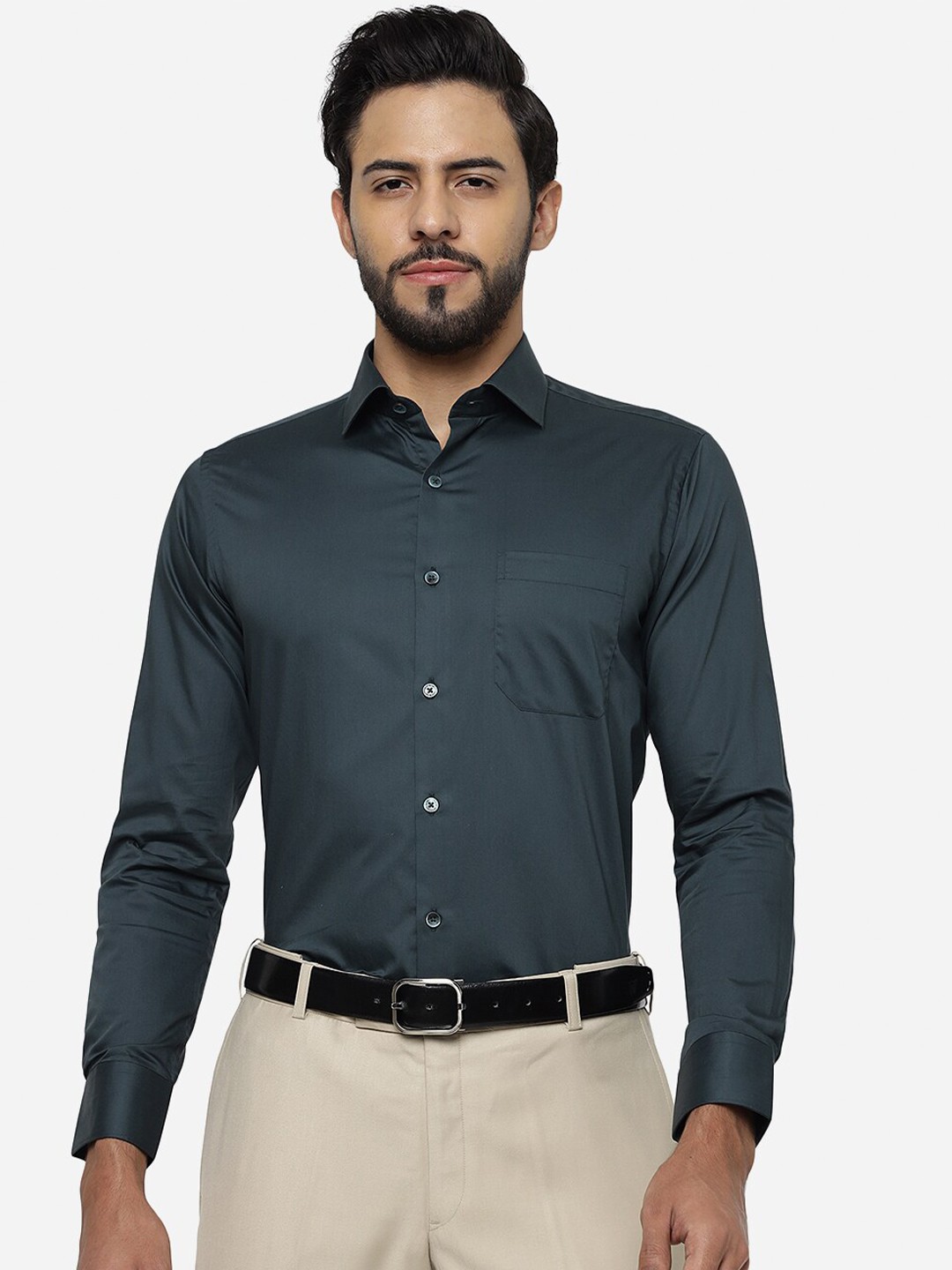 

JADE BLUE Slim Fit Pure Cotton Formal Shirt, Green