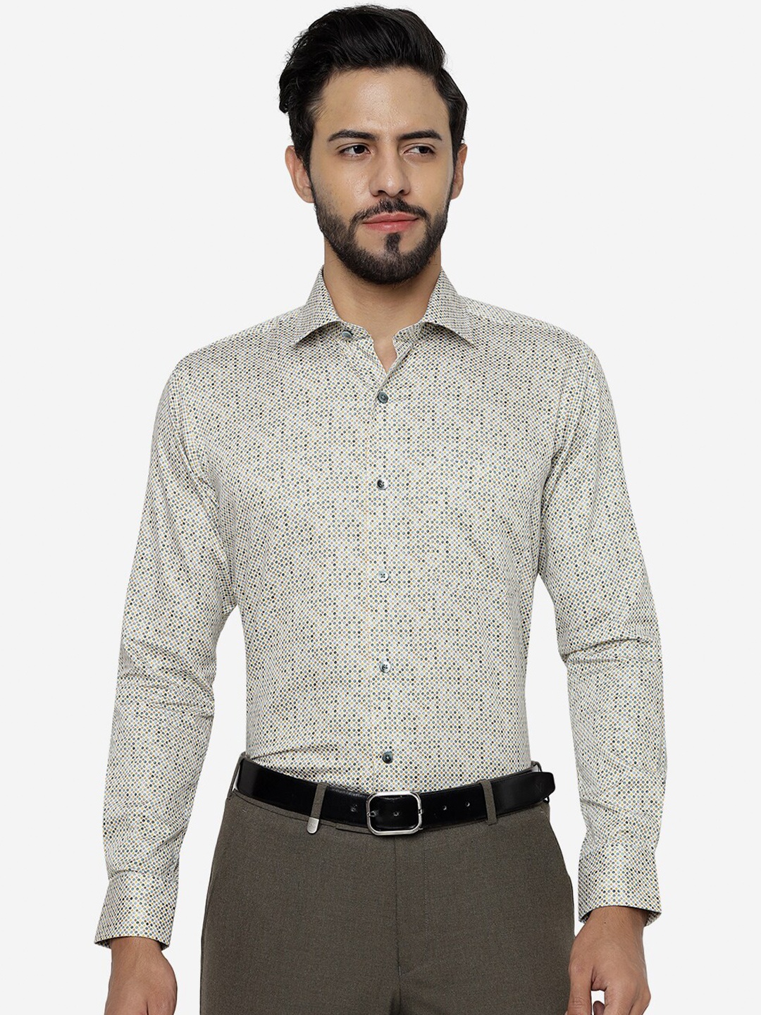 

METAL Men Grey Slim Fit Micro Ditsy Printed Formal Shirt