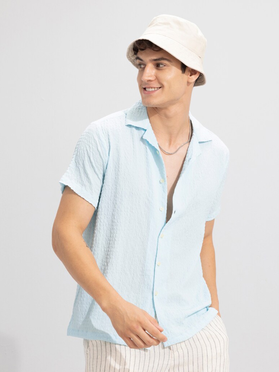 

Snitch Blue Slim Fit Self Design Casual Shirt
