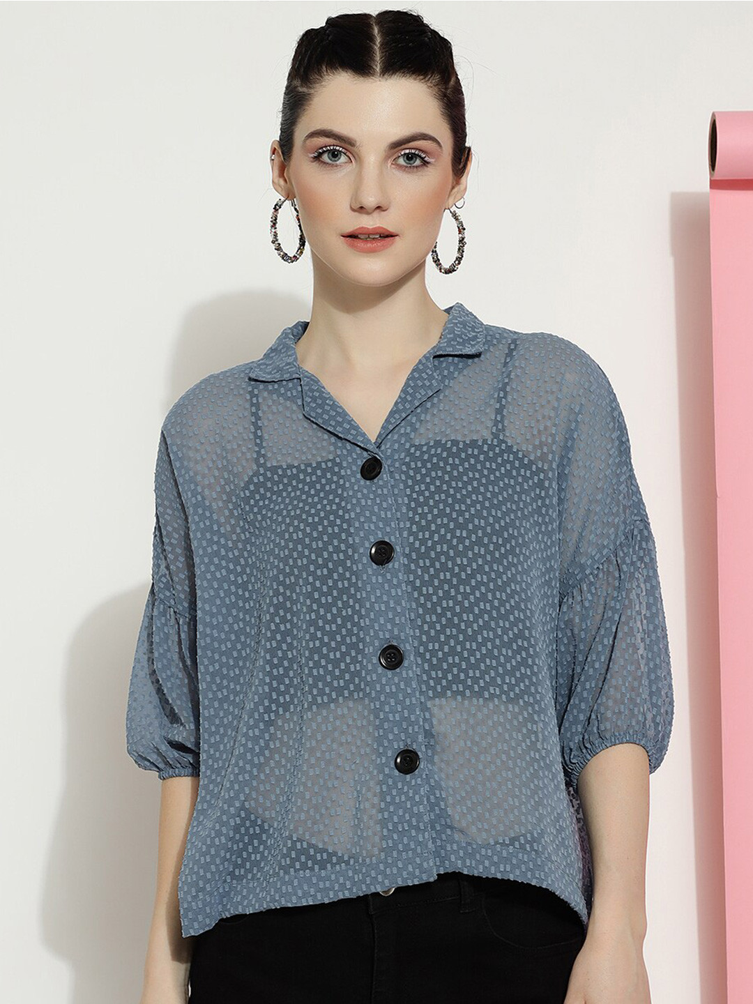 

J Turritopsis Classic Boxy Self Design Casual Shirt, Blue