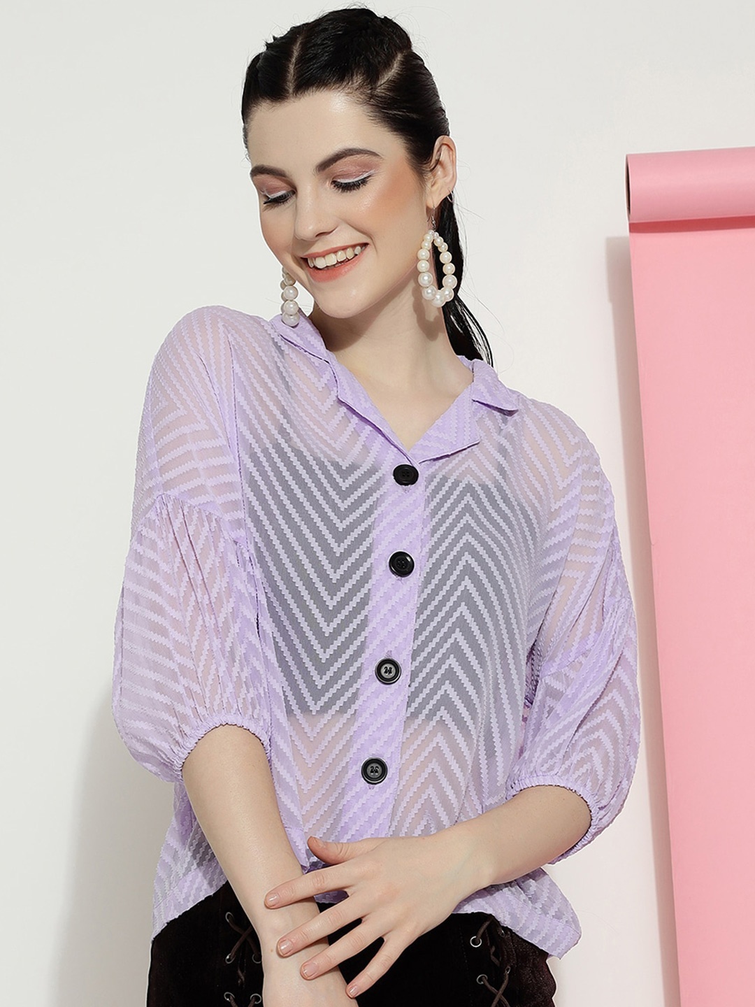 

J Turritopsis Classic Boxy Chevron Casual Shirt, Purple