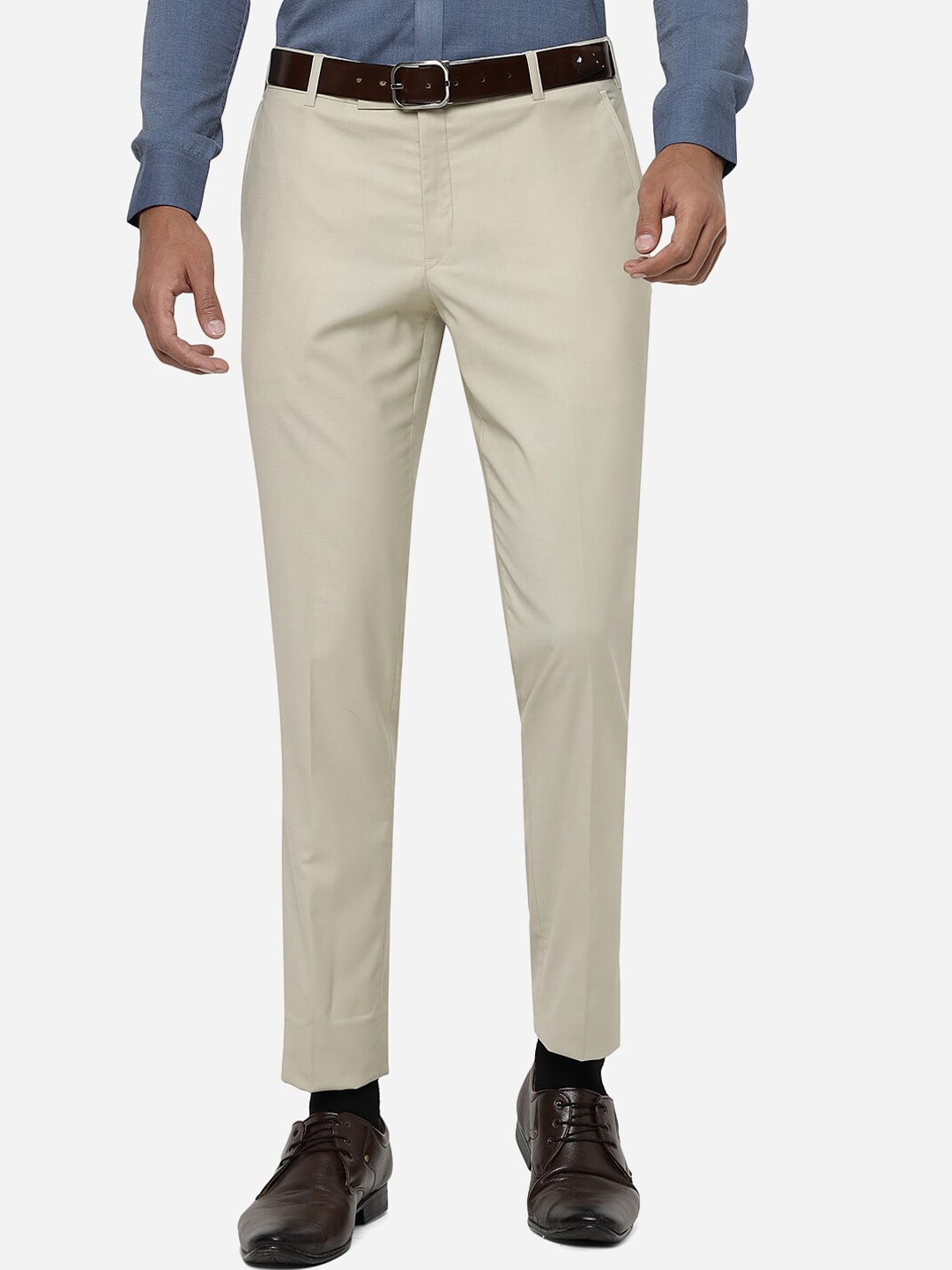 

JADE BLUE Men Slim Fit Formal Trousers, Beige