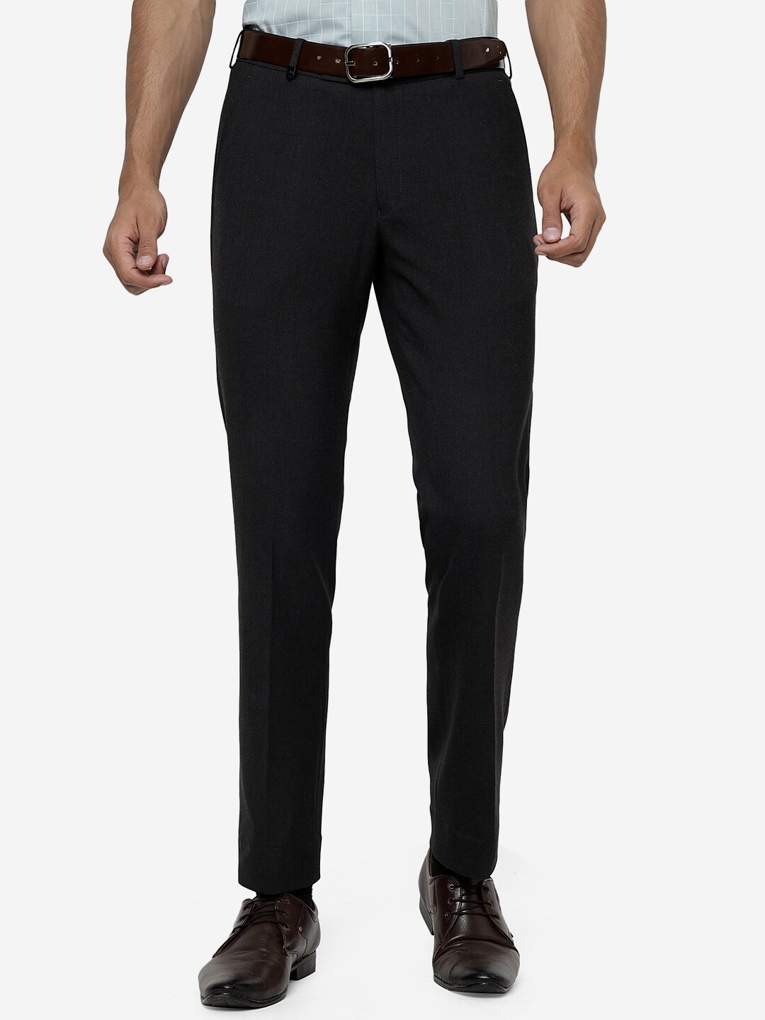 JB STUDIO Men Slim Fit Plain Formal Trousers, Black
