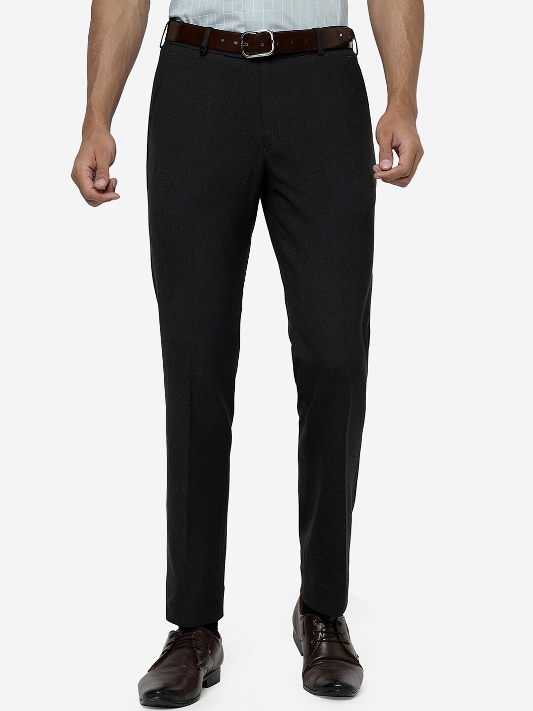 JB STUDIO Men Slim Fit Plain Formal Trousers, Black