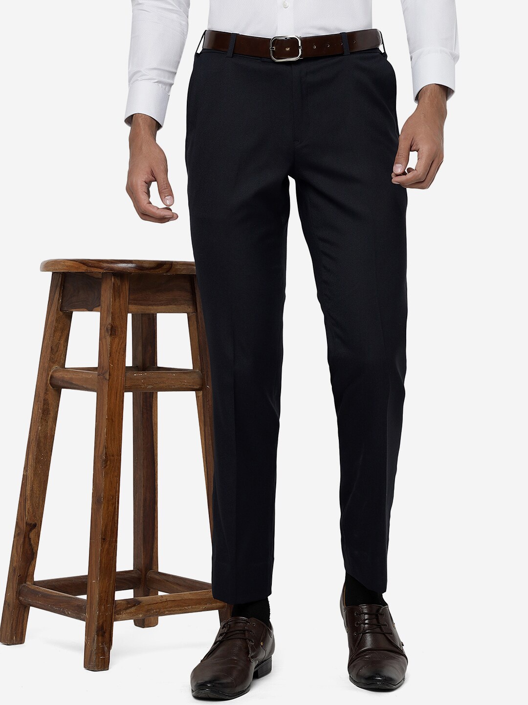 

METAL Men Slim Fit Formal Trousers, Blue