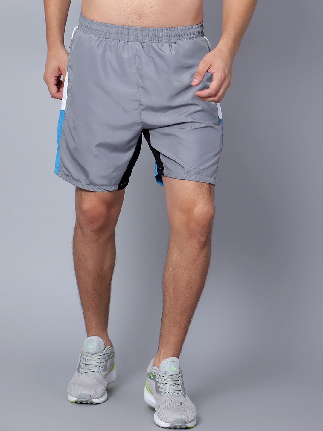 

Shiv Naresh Men Colourblocked Mid-Rise Running Sports Shorts, Grey