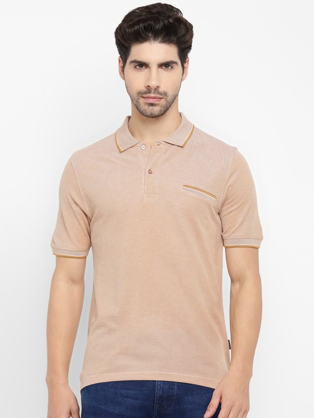 

TOP BRASS Polo Collar Short Sleeves Cotton T-shirt, Beige