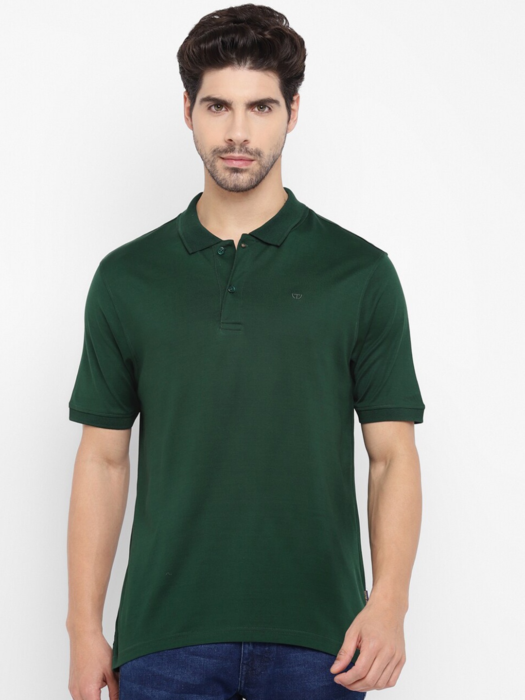 

TOP BRASS Polo Collar Cotton Knitted T-shirt, Green