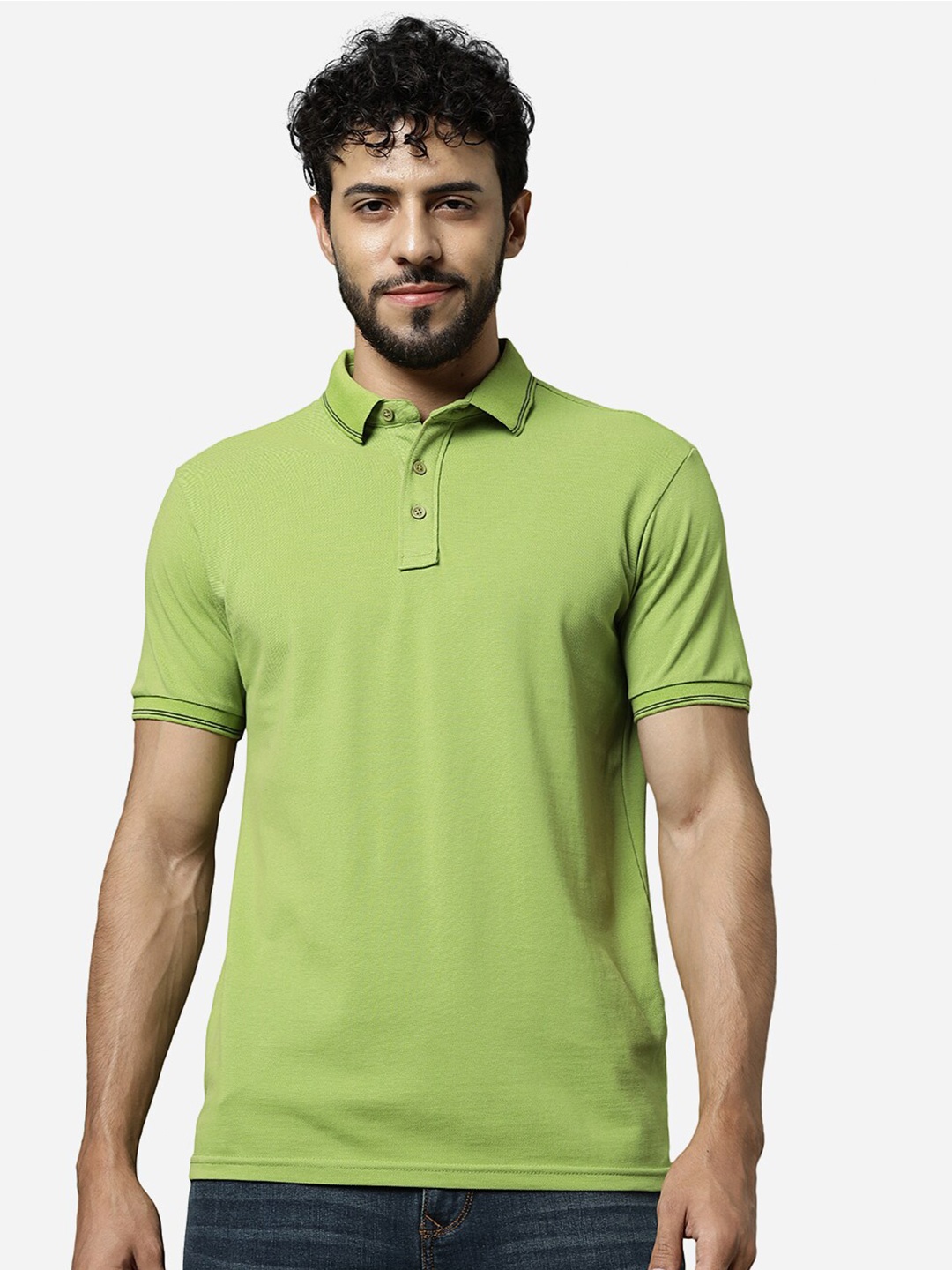 

JADE BLUE Polo Collar Slim Fit Cotton T-shirt, Green