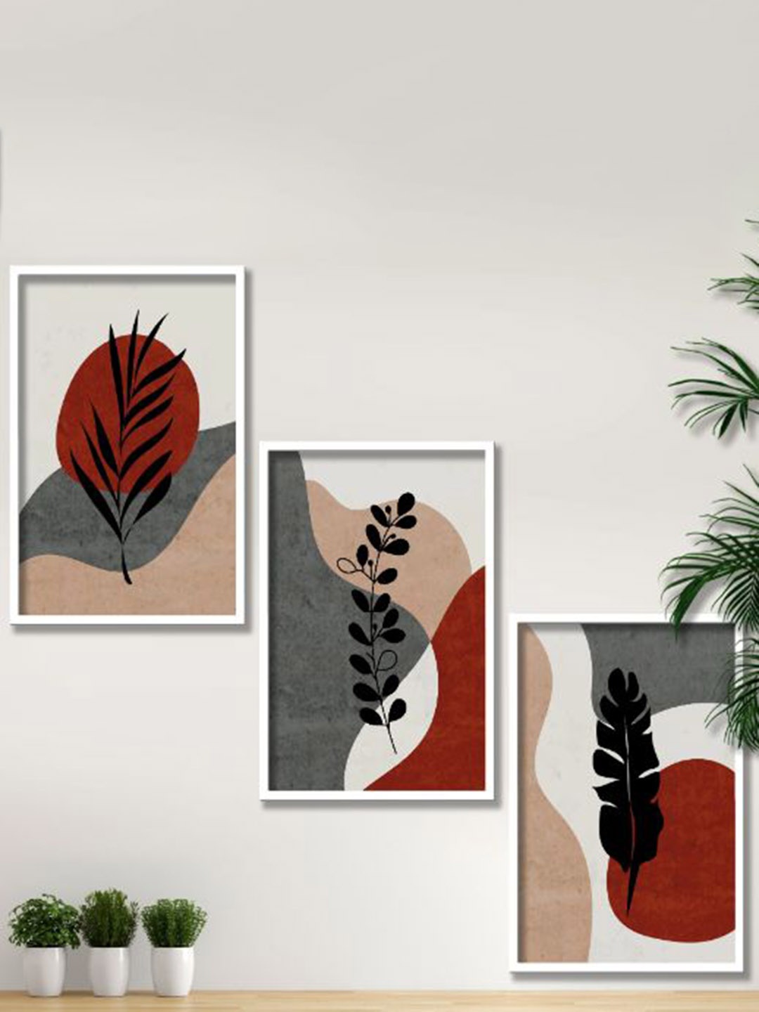 

SAF White & Maroon 3 Pieces Modern Wall Art