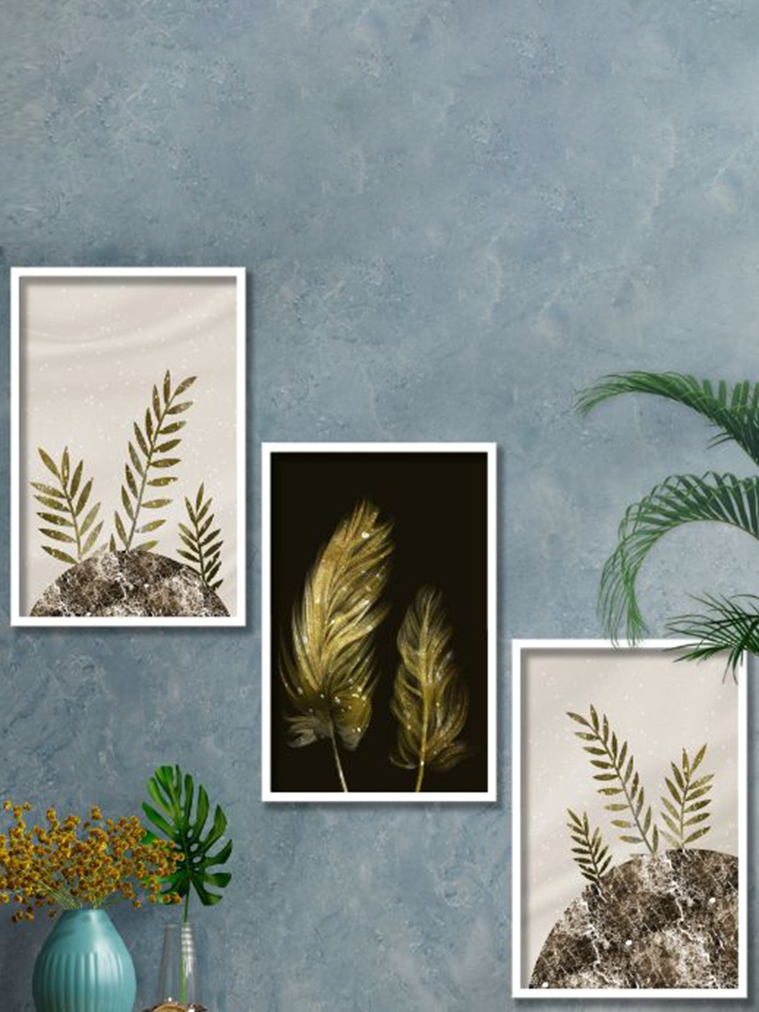 

SAF White & Green 3-Pieces Modern Art Printed Framed Wall Art