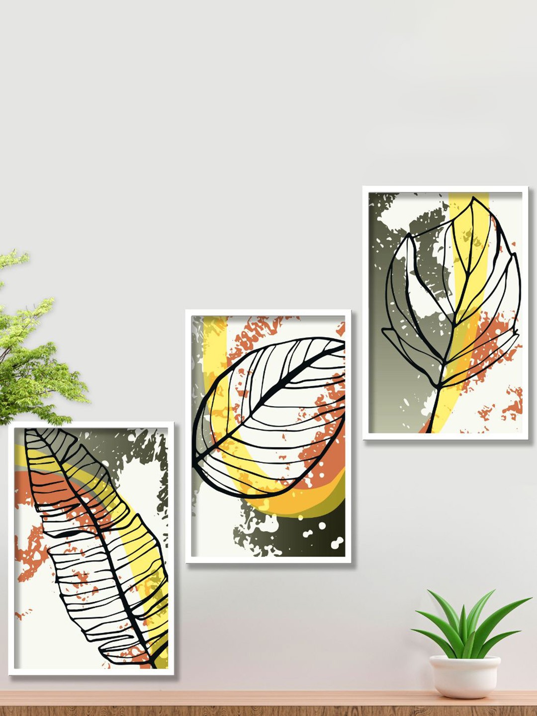 

SAF 3-Pcs White & Yellow Modern Art Painting Wall Art