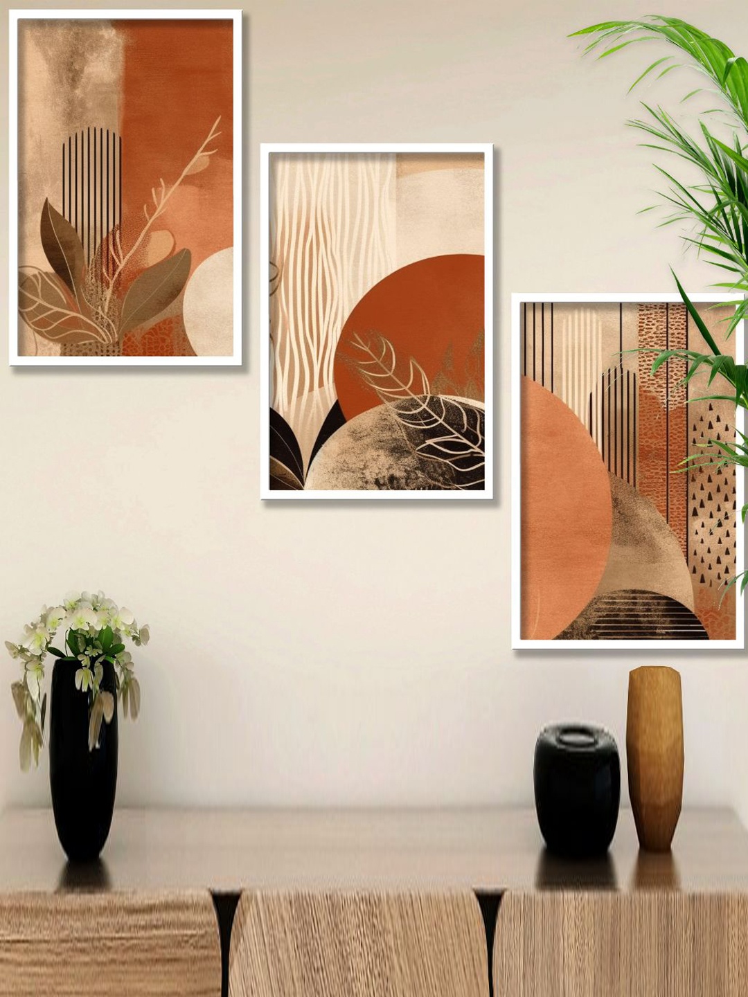 

SAF 3-Pcs White & Brown Framed Modern Art Painting Wall Art