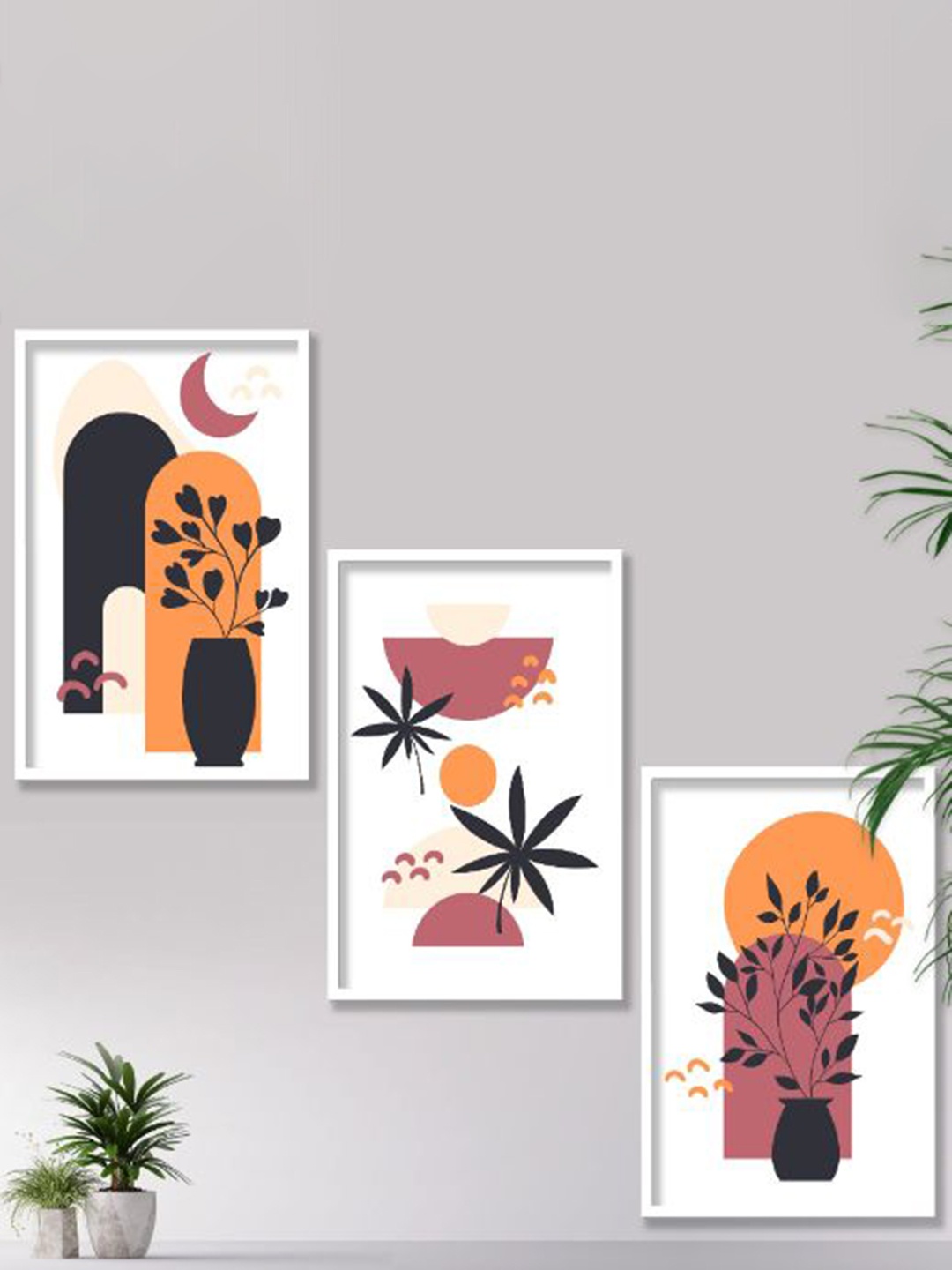 

SAF White & Orange 3-Pieces Modern Art Printed Framed Wall Art