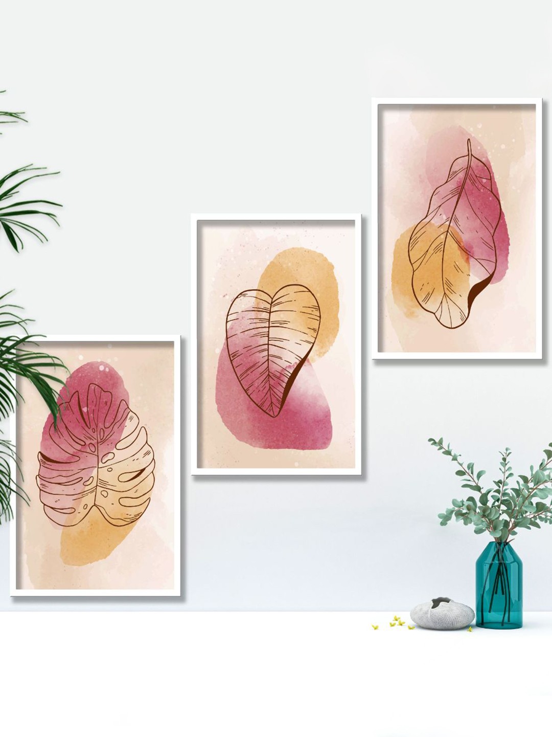 

SAF White & Orange 3 Pieces Framed Modern Art Wall Painting