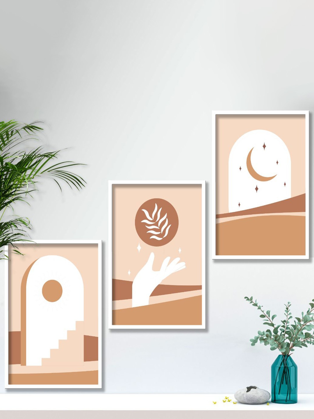 

SAF Beige & White 3 Pieces Printed Framed Wall Art