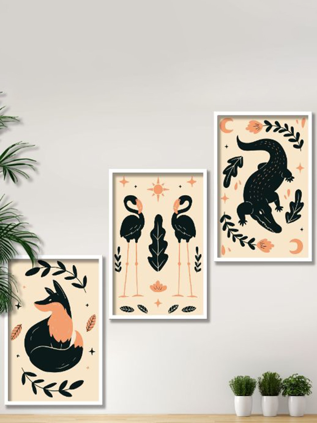 

SAF Cream- Colored & Green 3-Pieces Modern Art Printed Framed Wall Art