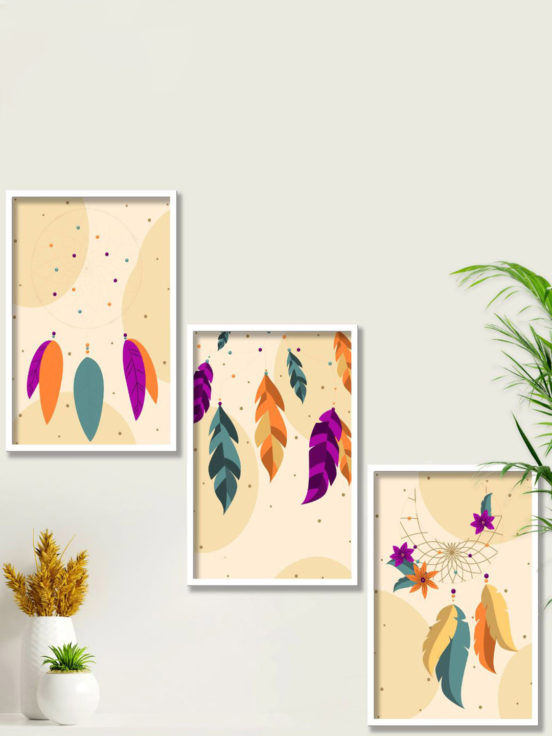 

SAF Yellow & Green 3 Pieces Modern Painting Wall Arts