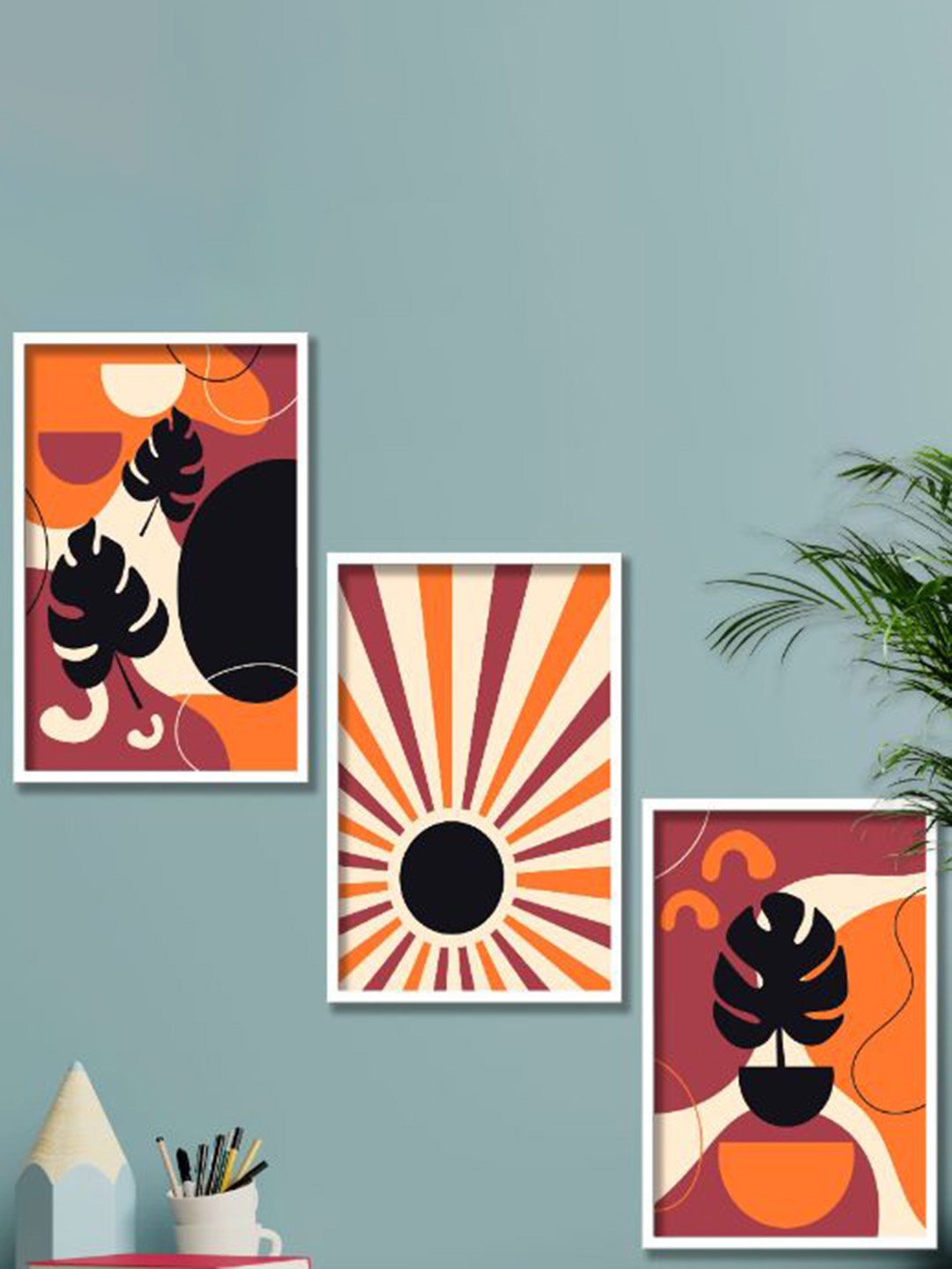 

SAF White & Orange 3-Pieces Modern Art Printed Framed Wall Art