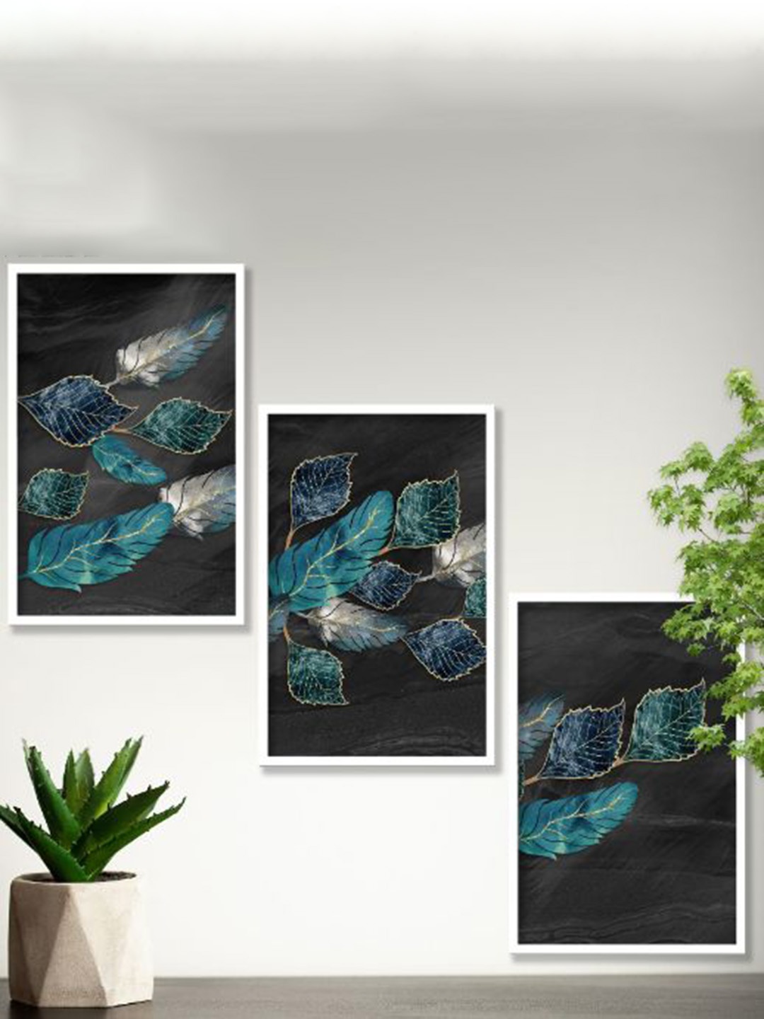 

SAF Black & Blue 3 Pieces Framed Modern Art Painting Wall Art