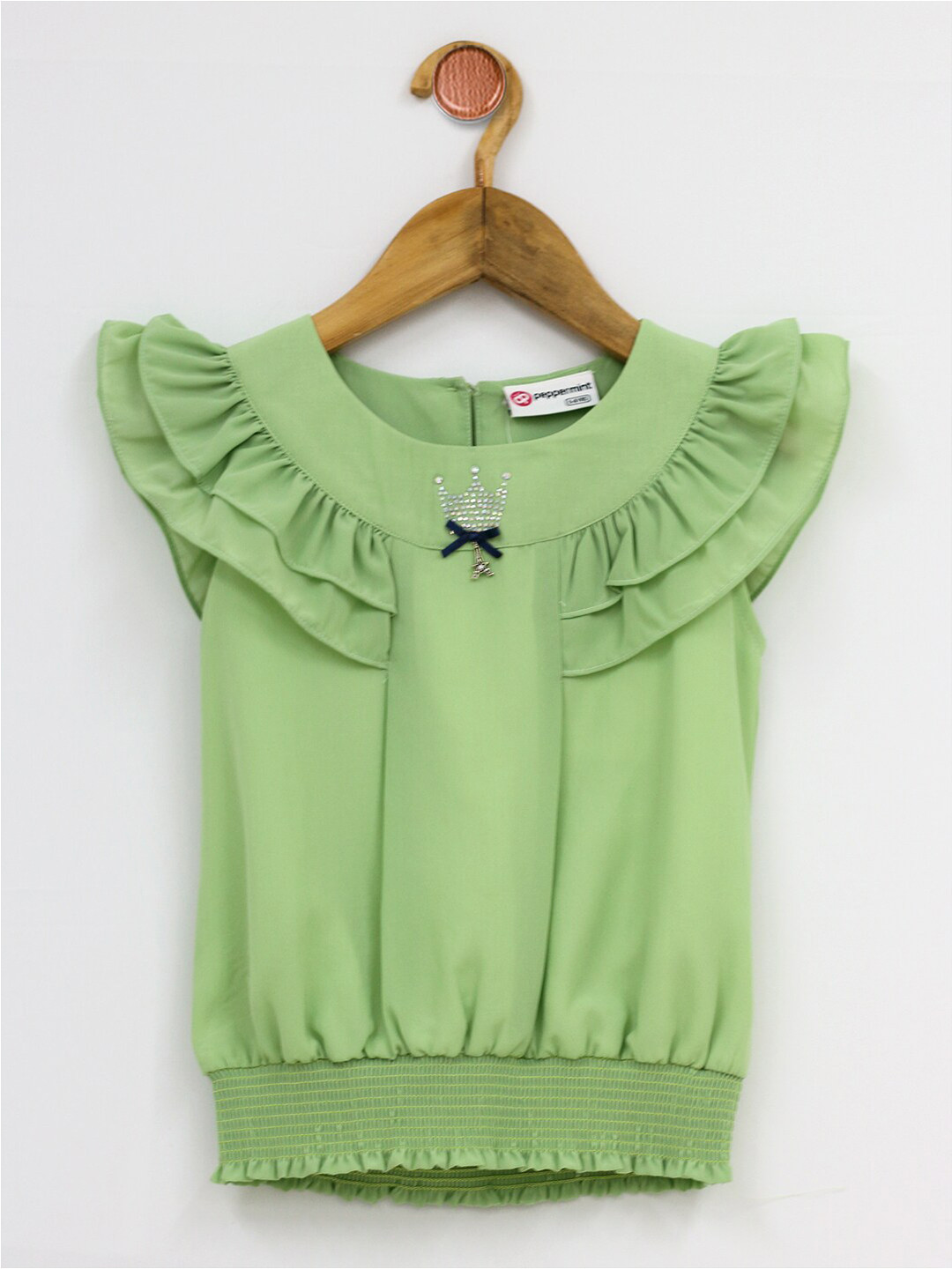 

Peppermint Girls Ruffles Blouson Top, Green