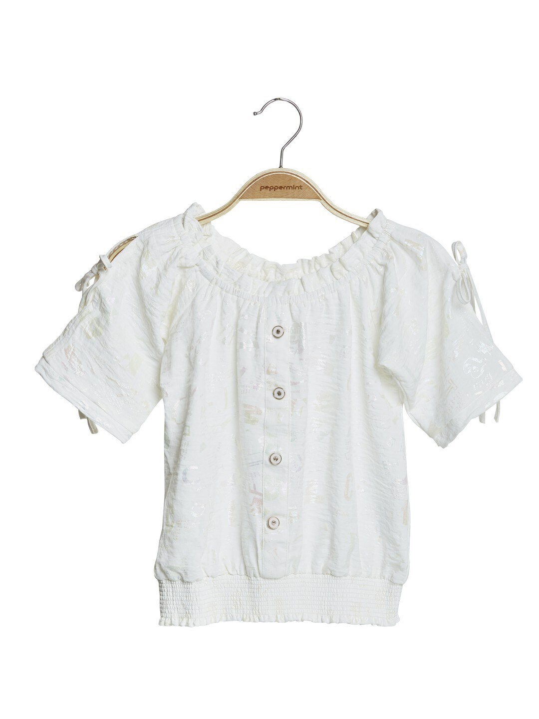 

Peppermint Girls Self Design Raglan Sleeves Blouson Top, Cream