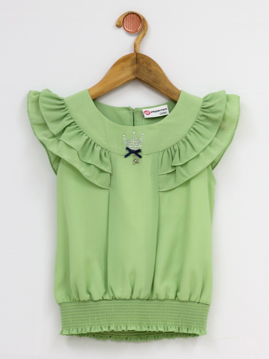 

Peppermint Girls Flutter Sleeve Ruffles Blouson Top, Green