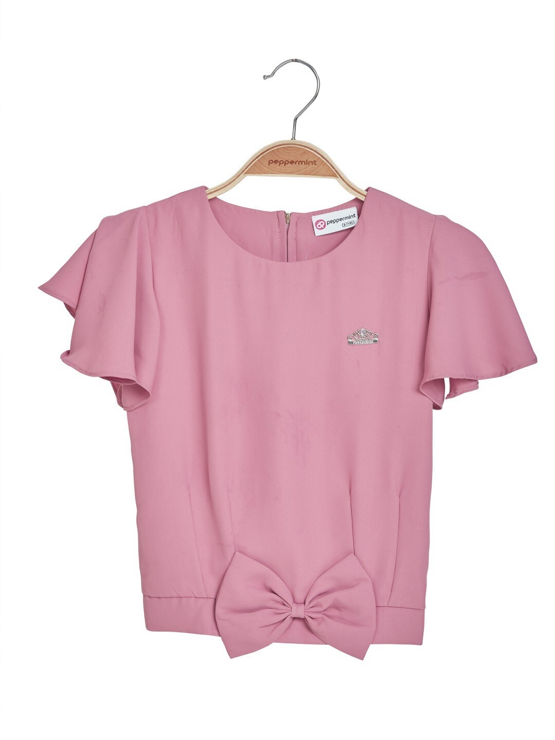 

Peppermint Girls Flutter Sleeve Top With A Bow, Pink