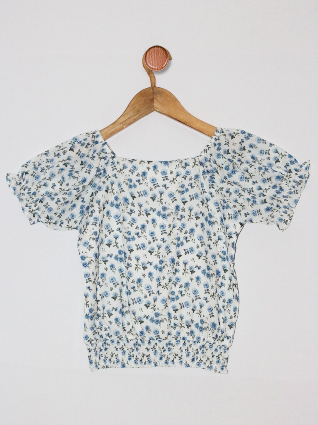 

Peppermint Girls Floral Printed Blouson Top, Blue