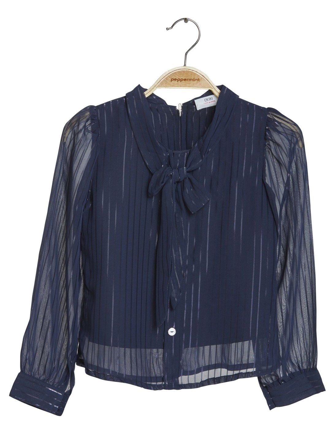 

Peppermint Girls Striped Tir-UP Neck Shirt Style Top, Navy blue