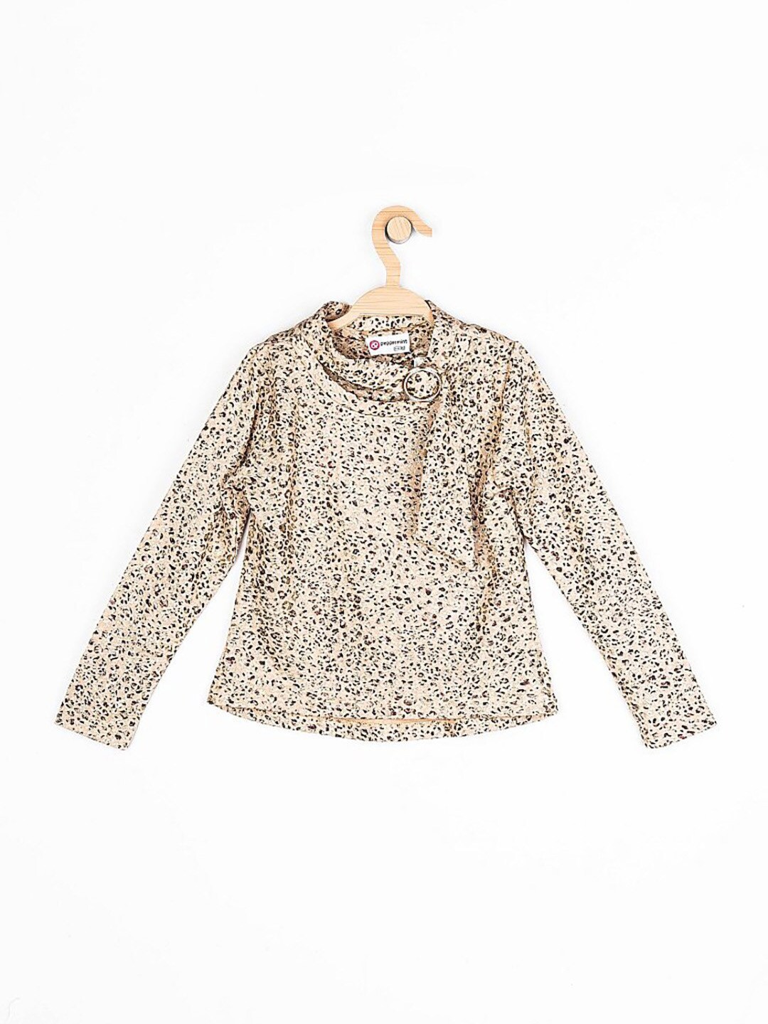 

Peppermint Girls Animal Printed Mandarin Collar Top, Beige
