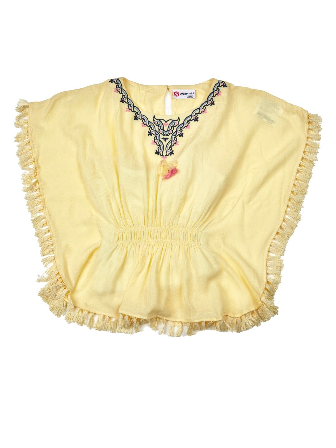 

Peppermint Girls Ethnic Motifs Embroidered Extended Sleeves Kaftan Top, Yellow