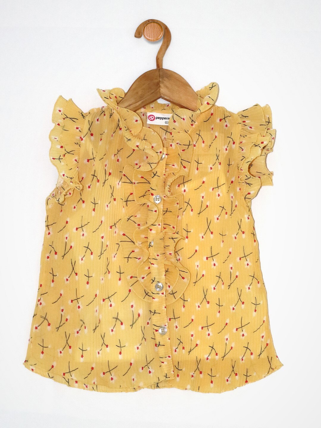 

Peppermint Girls Floral Printed Ruffled Chiffon Shirt Style Top, Yellow