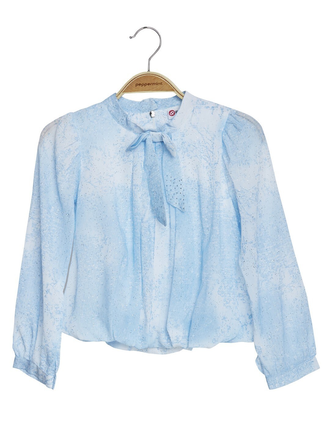 

Peppermint Girls Embellished Tie-Up Neck Satin Blouson Top, Blue