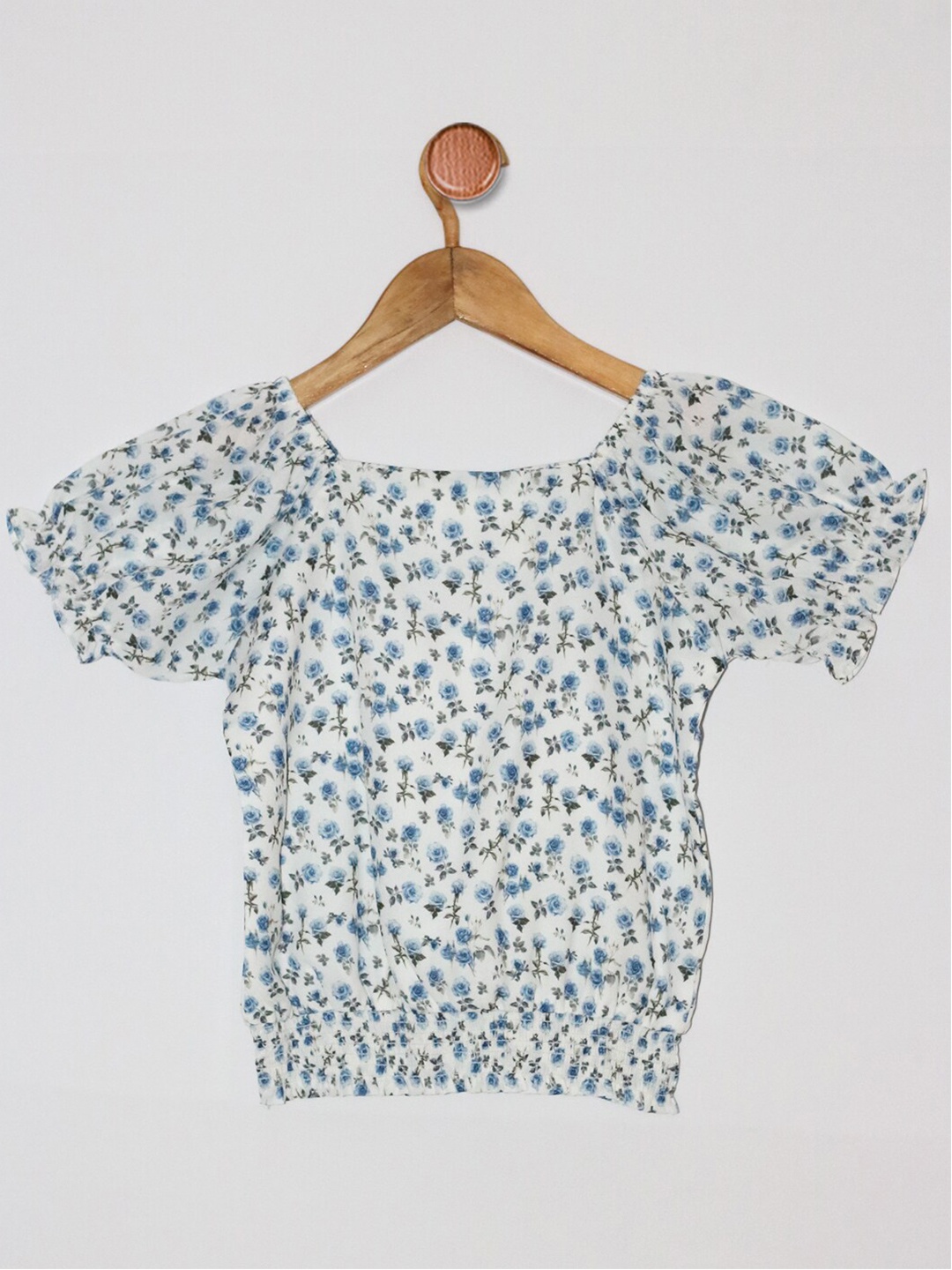 

Peppermint Girls Floral Printed Blouson Top, Blue