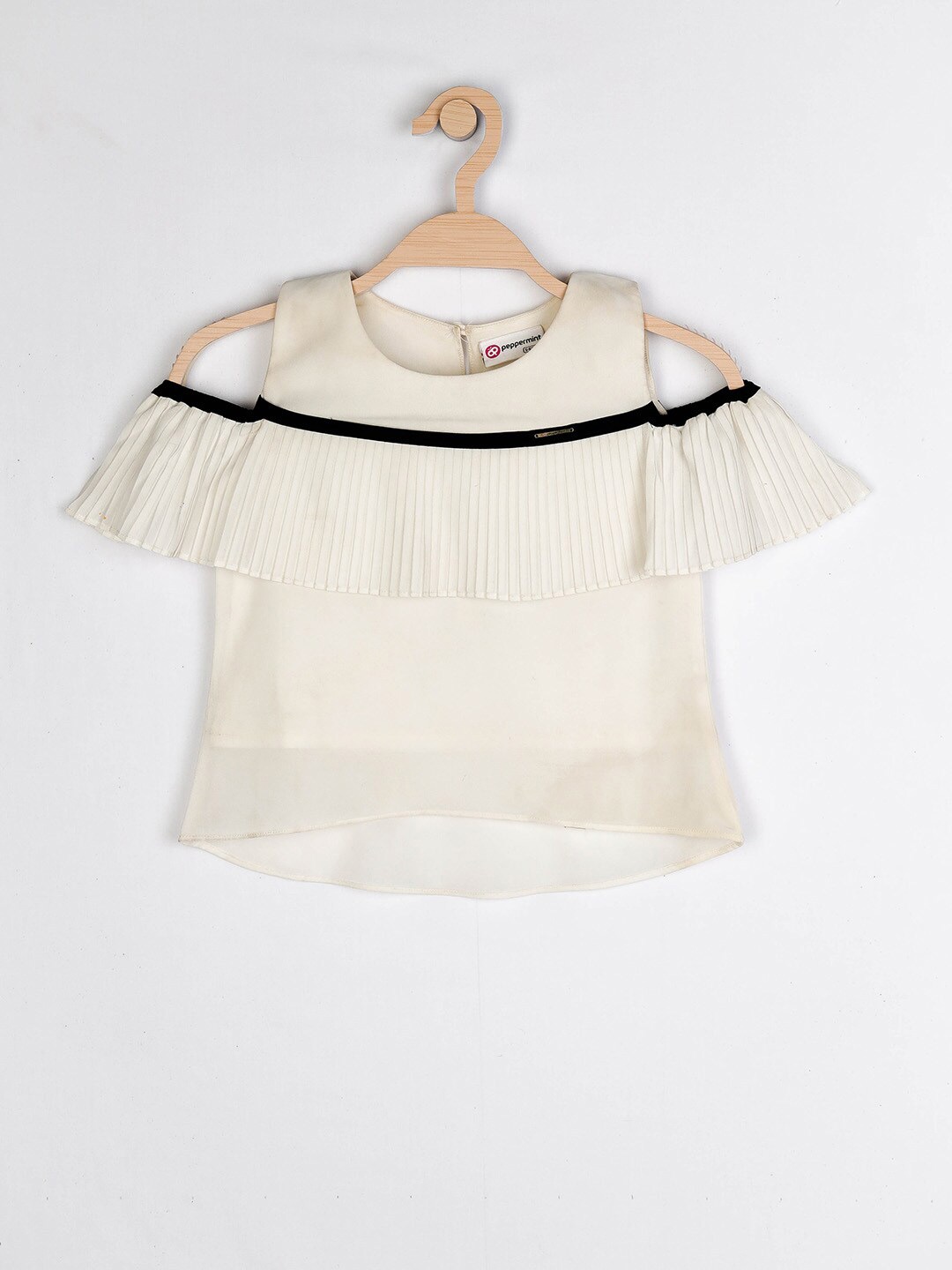 

Peppermint Girls Cold-Shoulder Pleated Top, Off white