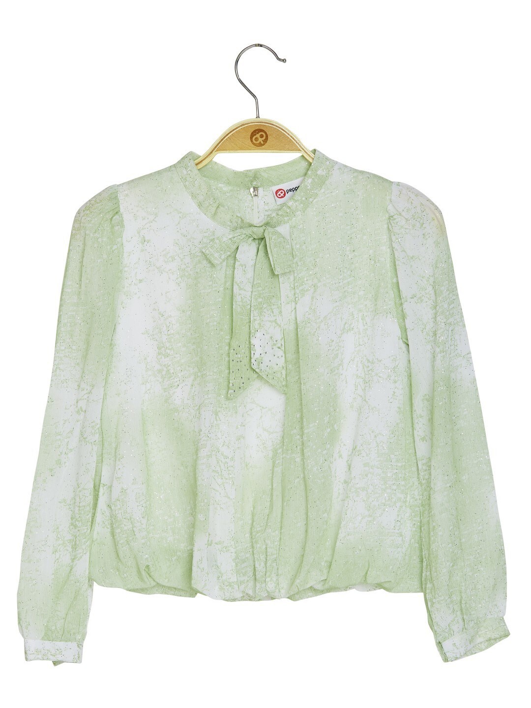 

Peppermint Girls Embellished Tie-Up Neck Satin Blouson Top, Green