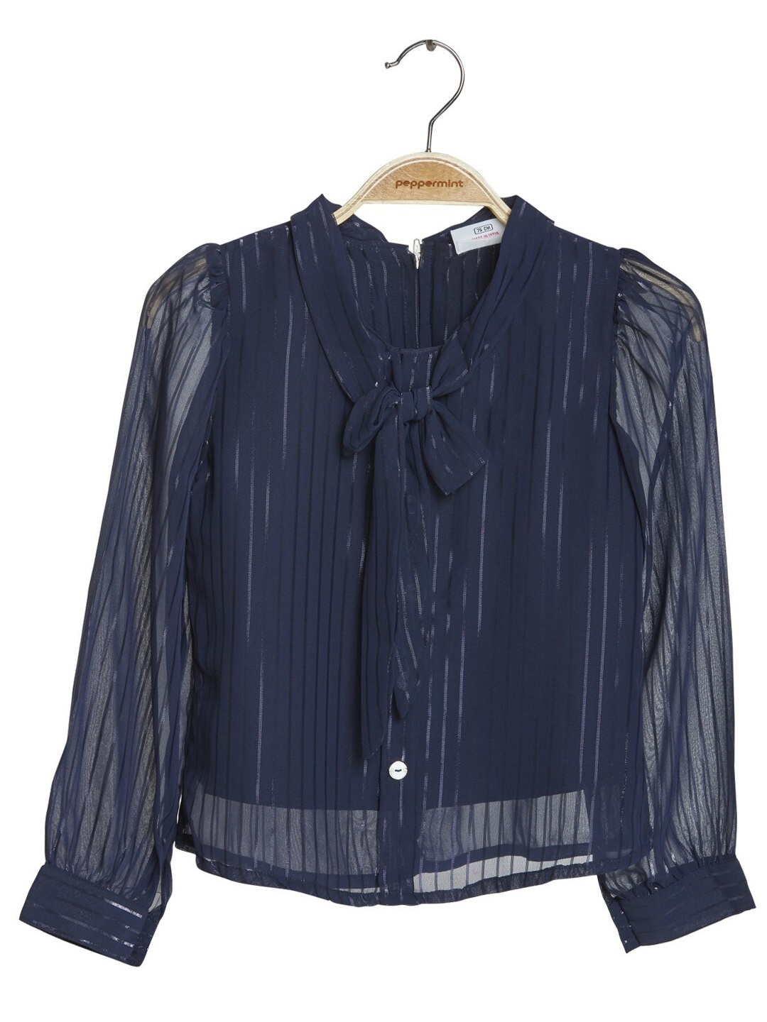 

Peppermint Girls Striped Tie-Up Neck Shirt Style Top, Navy blue