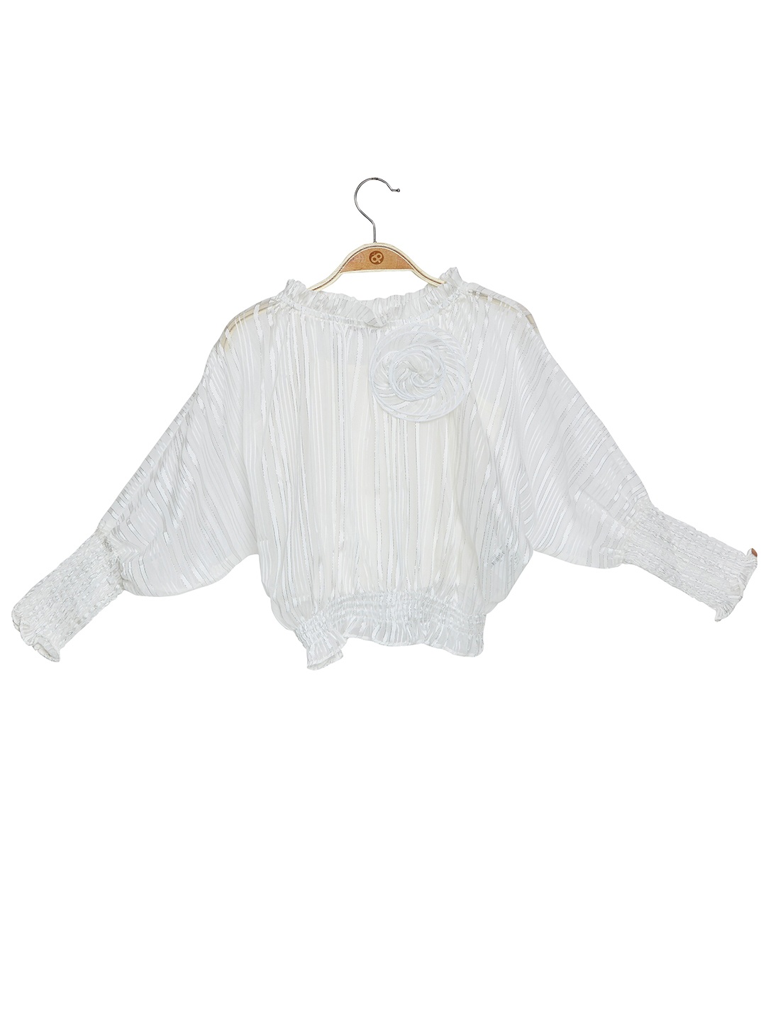 

Peppermint Girls Striped Blouson Top, White
