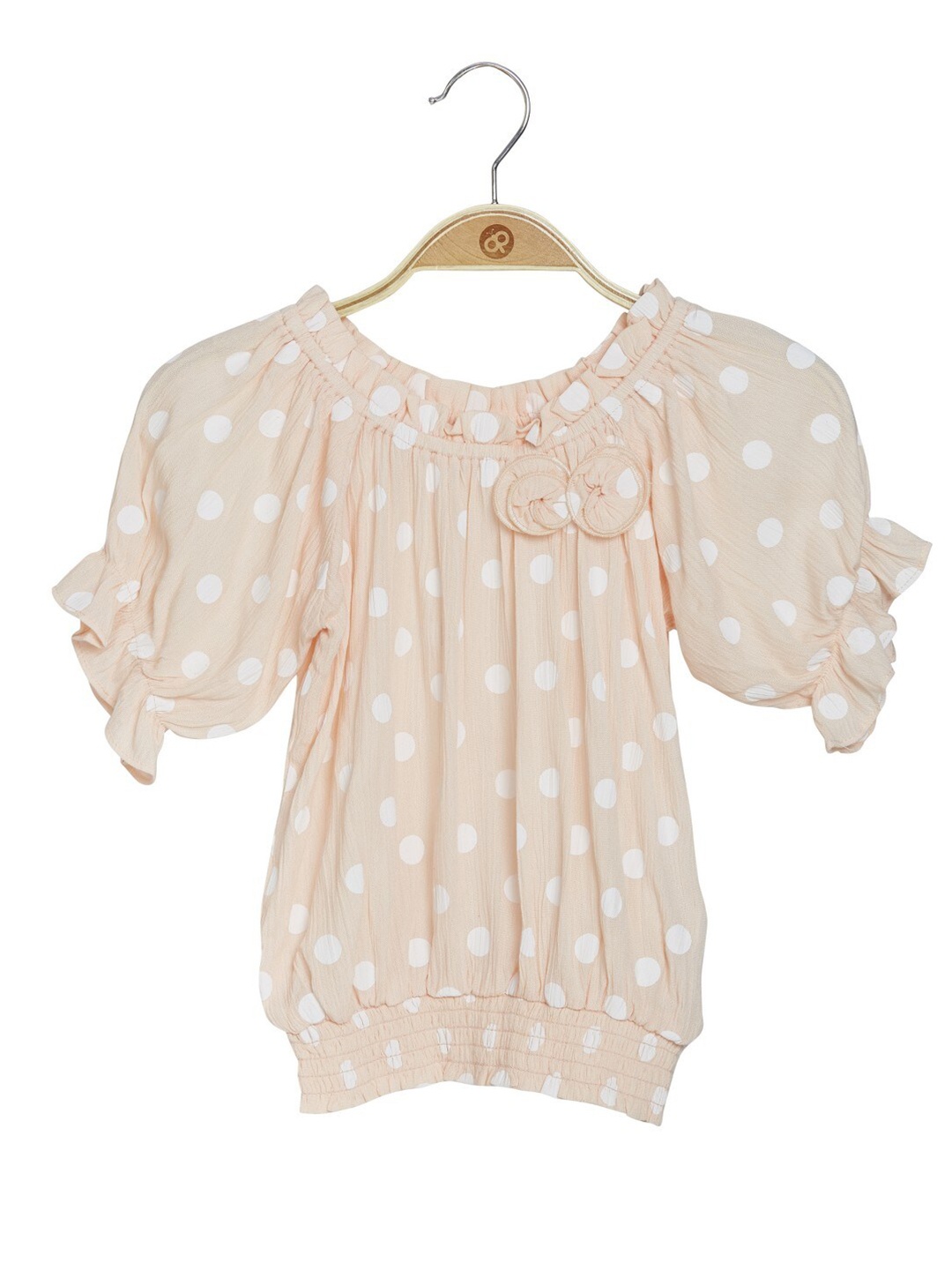 

Peppermint Girls Polka Dot Printed Puff Sleeves Blouson Top, Orange
