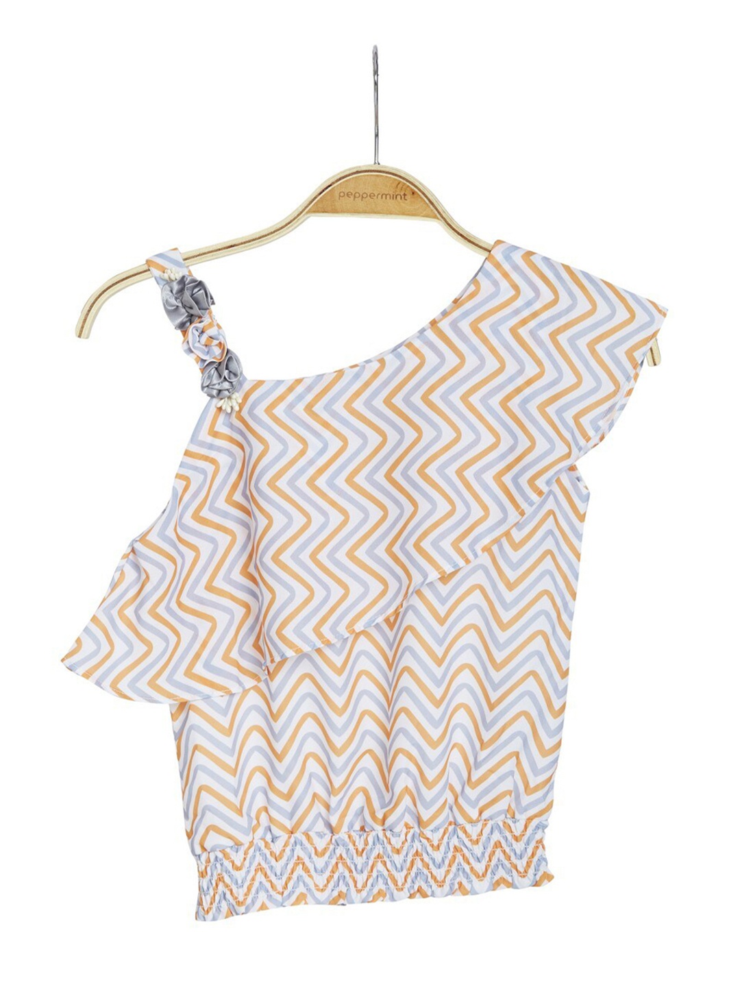 

Peppermint Girls Geometric Printed One Shoulder Top, Orange