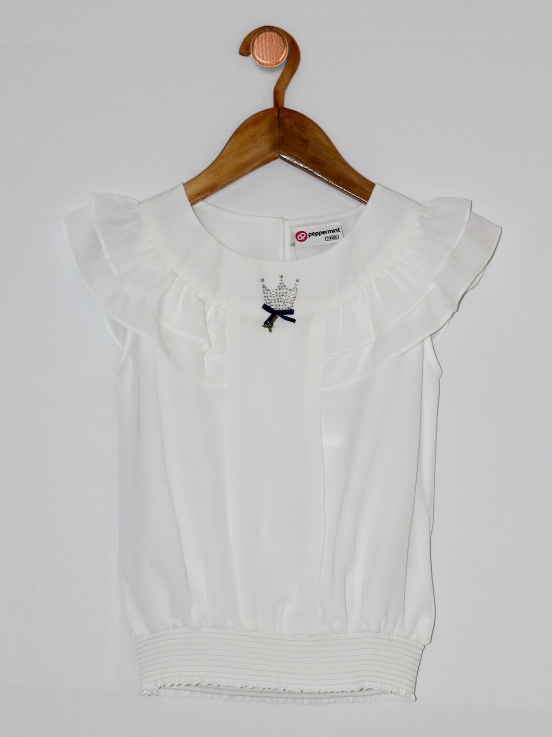 

Peppermint Girls Cap Sleeves Ruffled Blouson Top, Cream