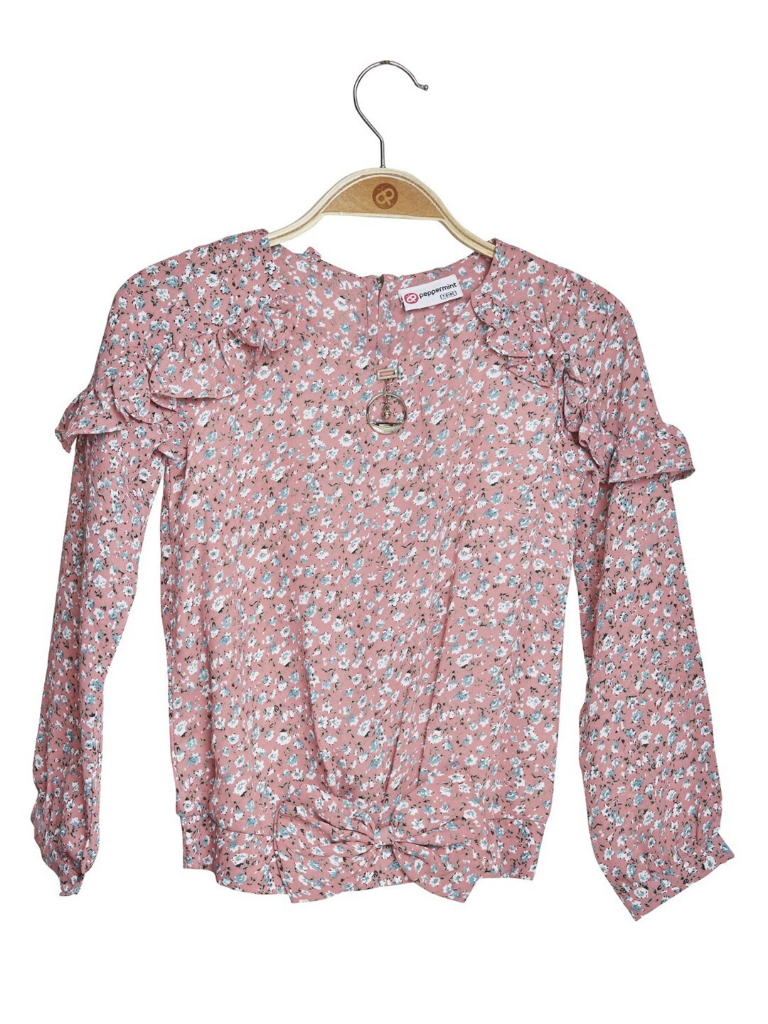 

Peppermint Girls Floral Printed Cuff Sleeves Top, Pink