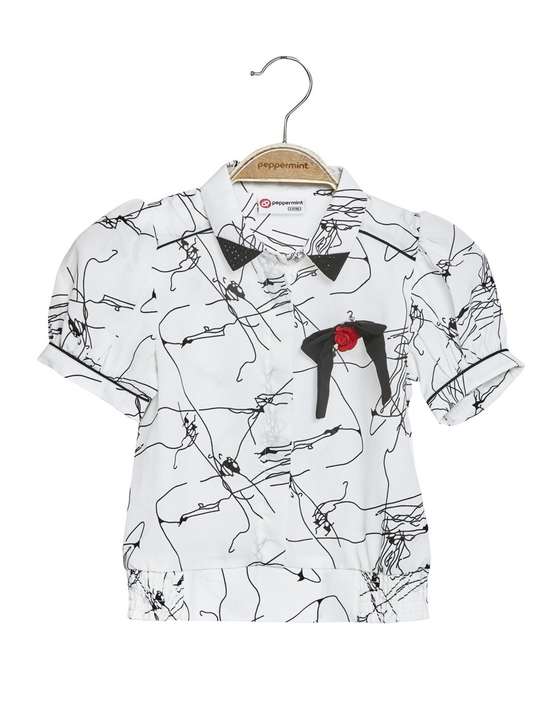 

Peppermint Girls Abstract Printed Puff Sleeves Shirt Style Top, White