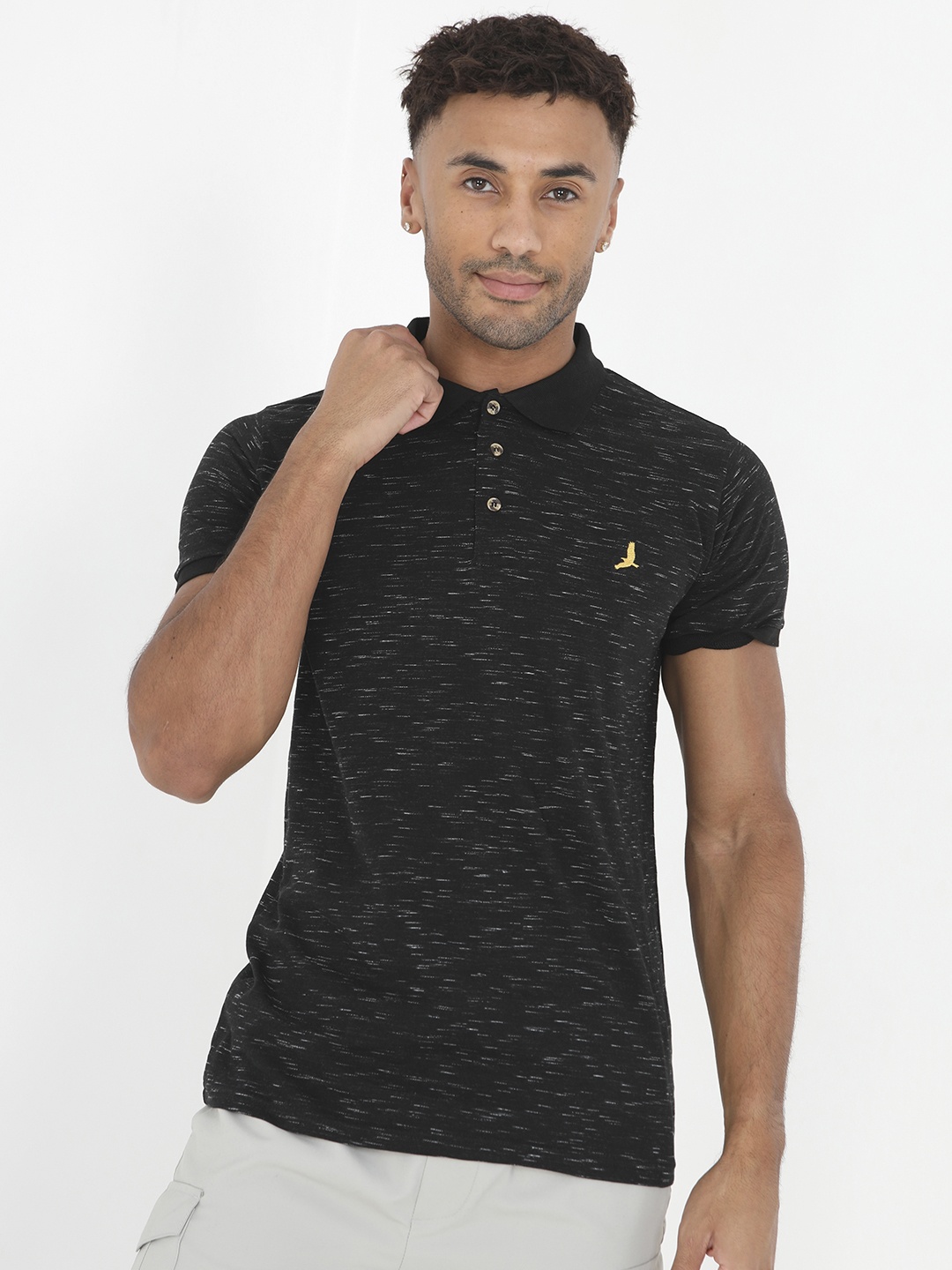 

BRAVE SOUL Men Polo Collar T-shirt, Black