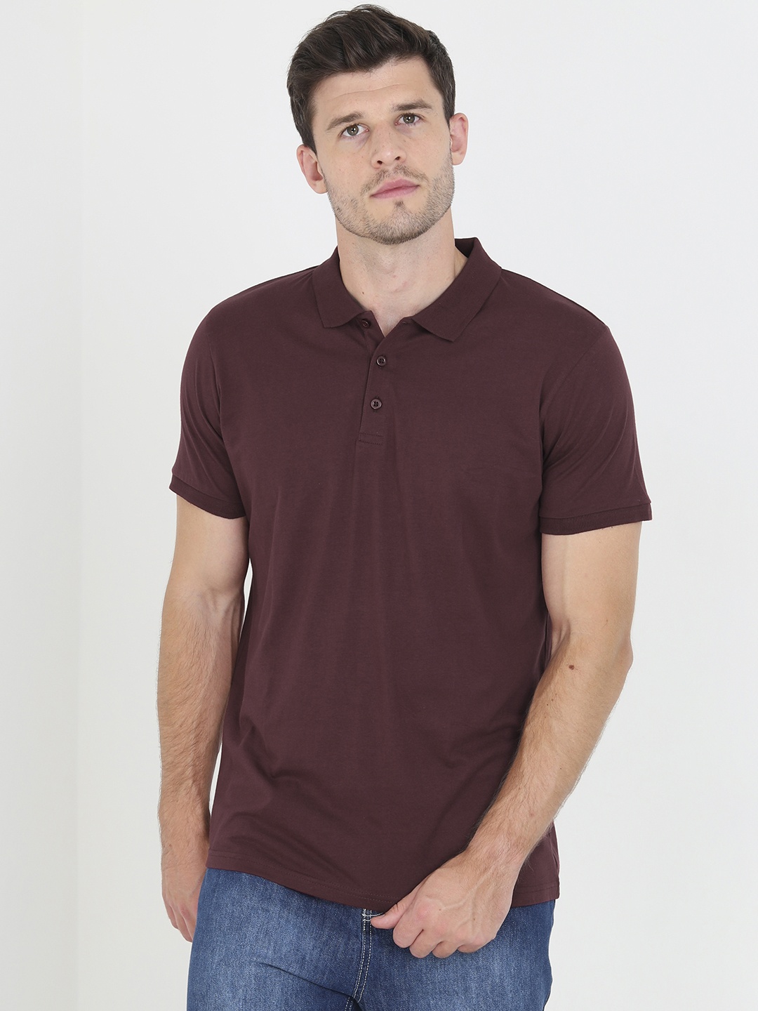 

BRAVE SOUL Men Polo Collar Organic Cotton T-shirt, Maroon