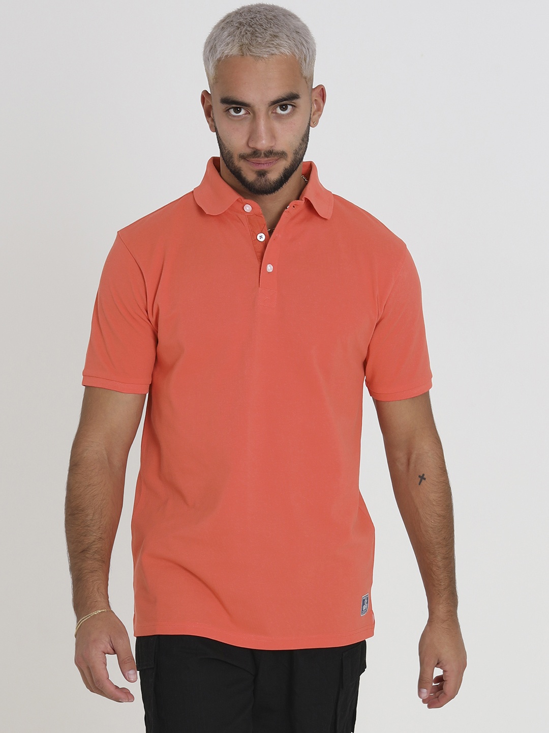 

BRAVE SOUL Men Pure Cotton Polo Collar T-shirt, Orange